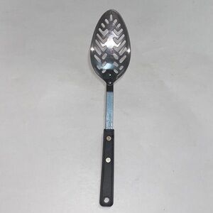 Vintage Stainless Ekco Steel USA Sleek Black and Silver Slotted Spoon
